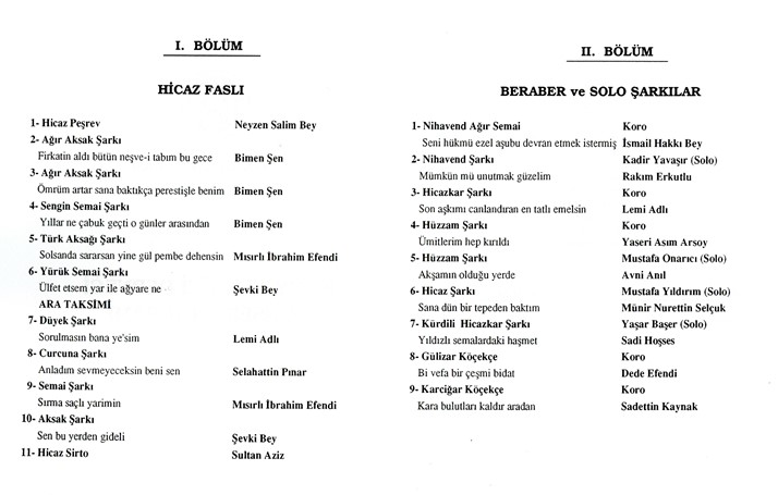 Hicâz Fasıl Beraber ve Solo Eserler